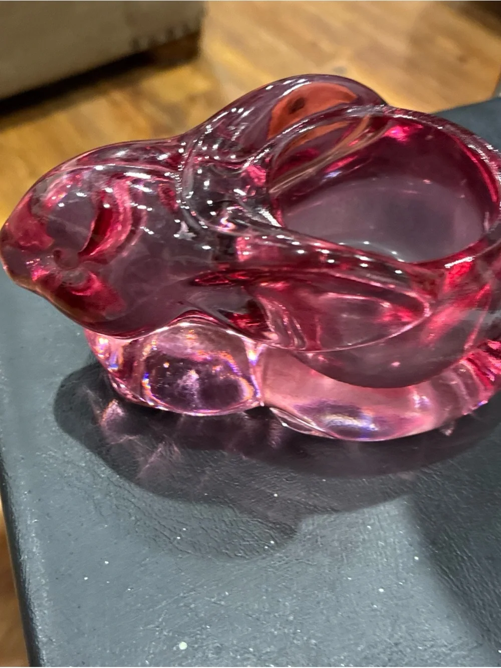 Indiana Glass Cranberry Pink Bunny Tealight Holder